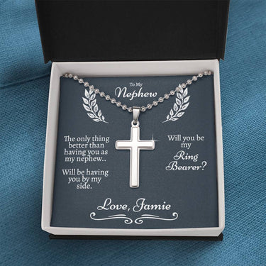 Nephew Ring Bearer Ball Chain Cross Necklace - Love You This Much